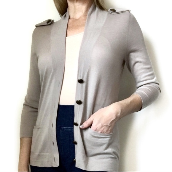 Theory Cardigan Women’s Medium, Tan, Brass Accents - Picture 7 of 8